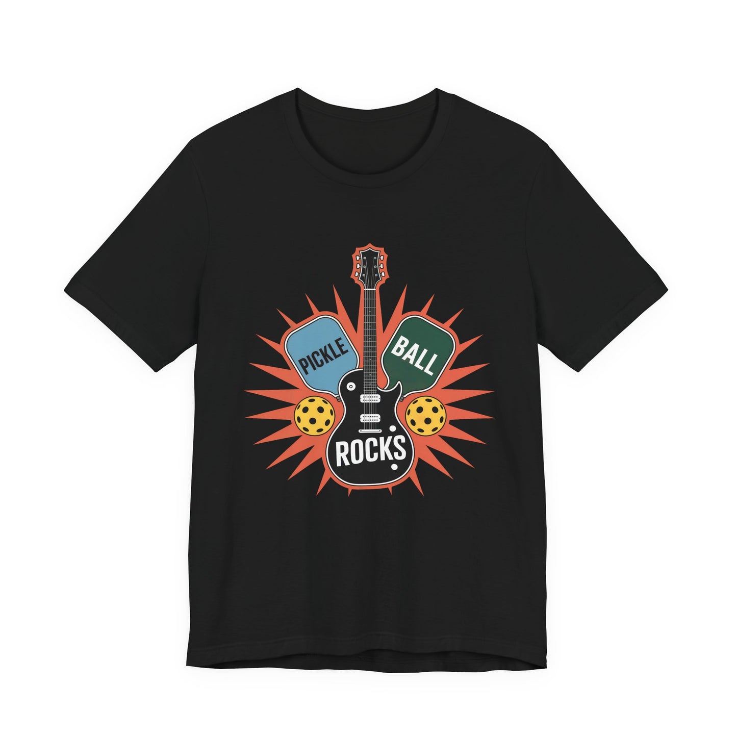 Pickleball Rocks Guitar Shirt - Retro Music Rock and Roll Design