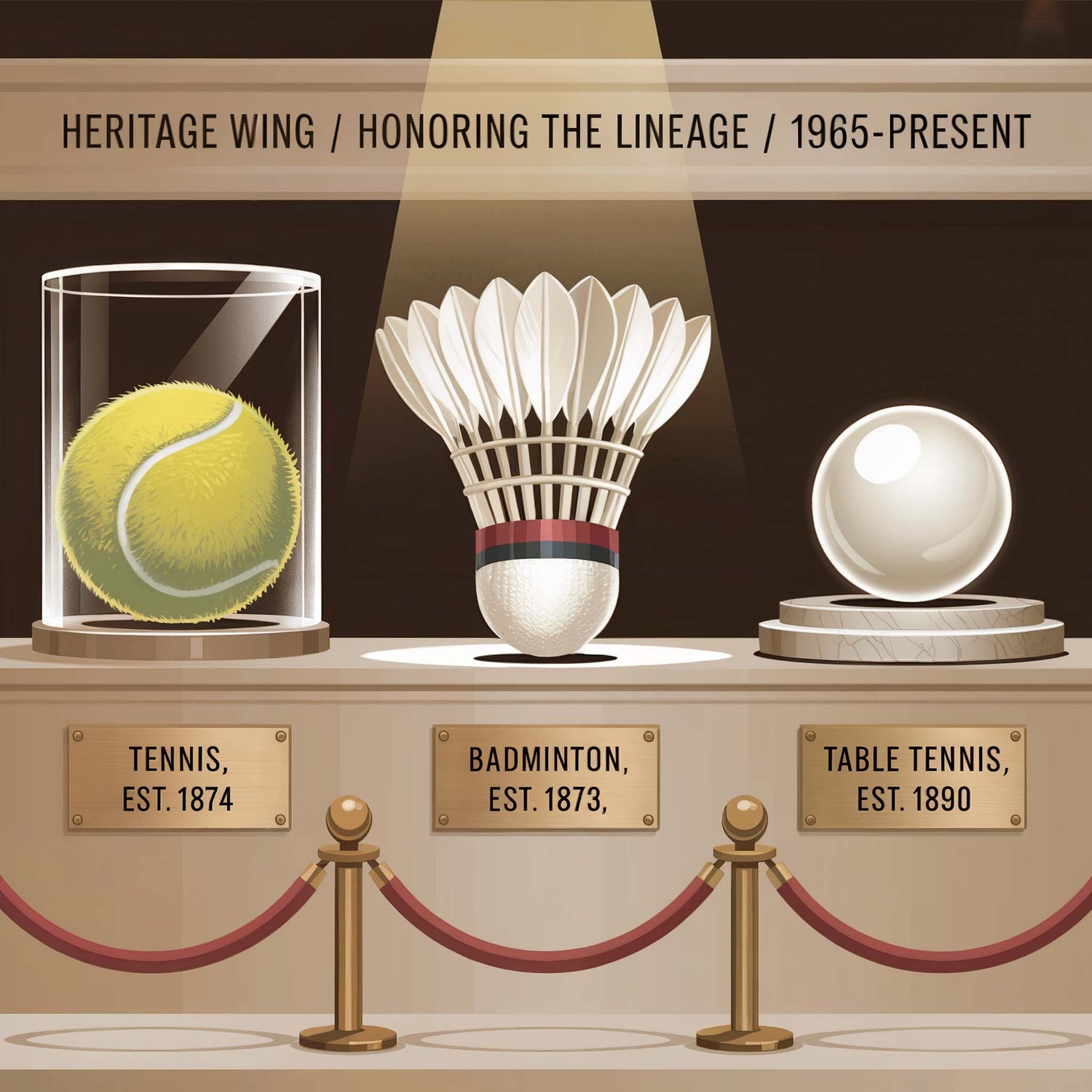 Heritage Wing honoring tennis badminton and table tennis as parent sports of pickleball