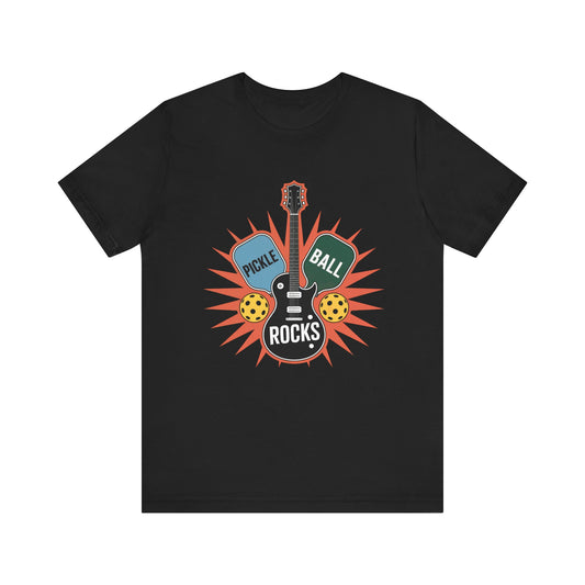 Pickleball Rocks Guitar Shirt - Retro Music Rock and Roll Design