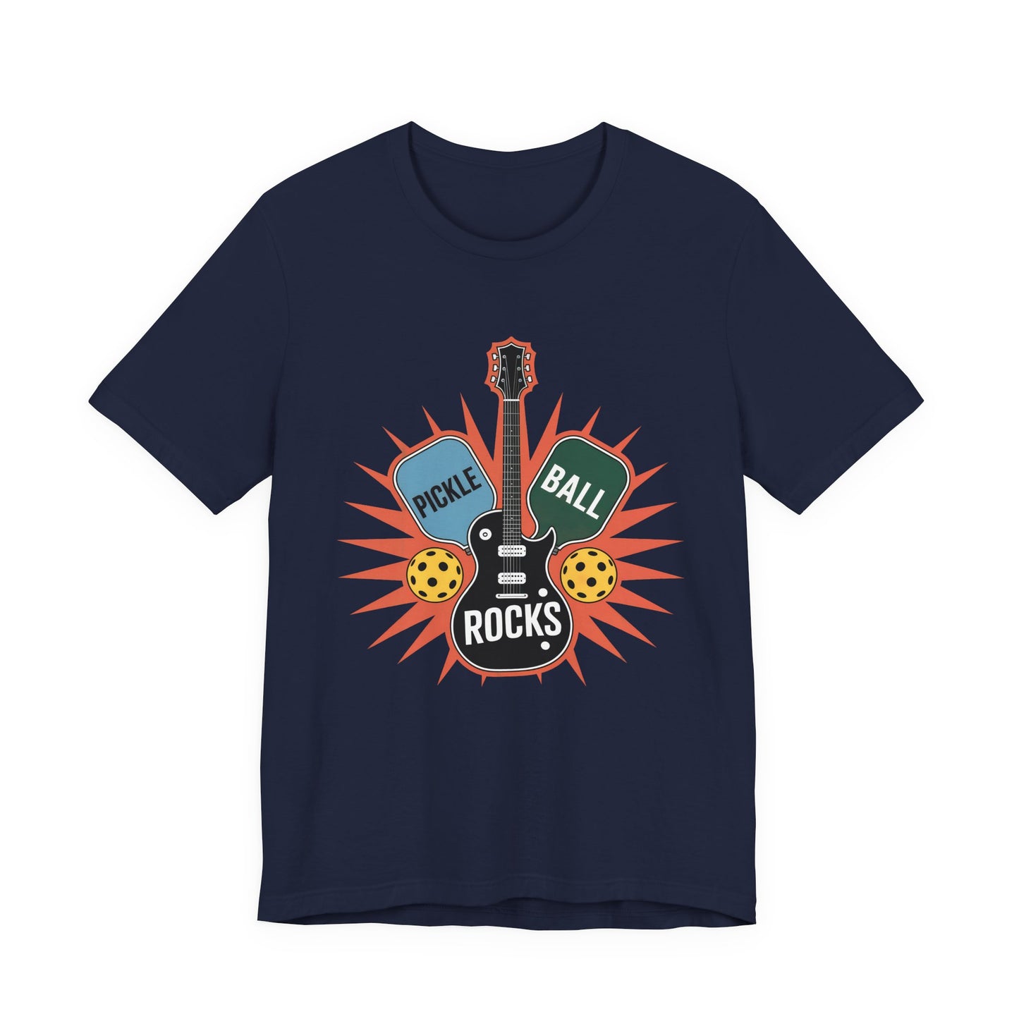 Pickleball Rocks Guitar Shirt - Retro Music Rock and Roll Design