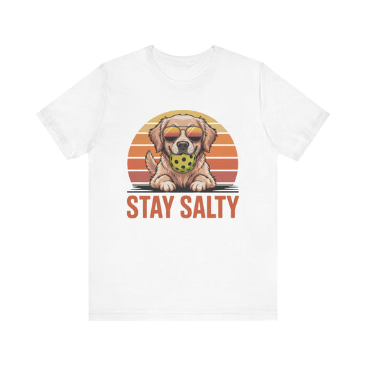Stay Salty Dog Pickleball Shirt - Golden Retriever Beach Design