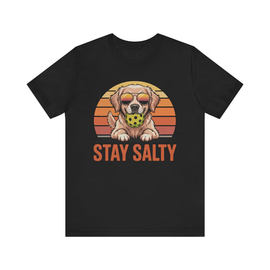 Stay Salty Dog Pickleball Shirt - Golden Retriever Beach Design