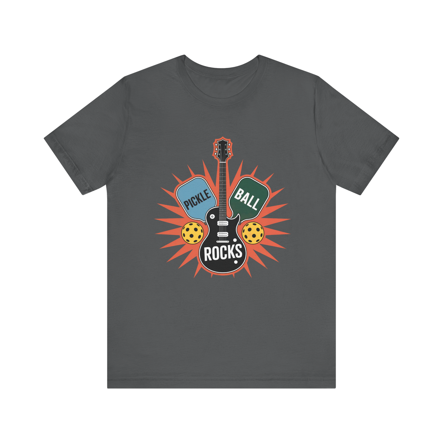 Pickleball Rocks Guitar Shirt - Retro Music Rock and Roll Design