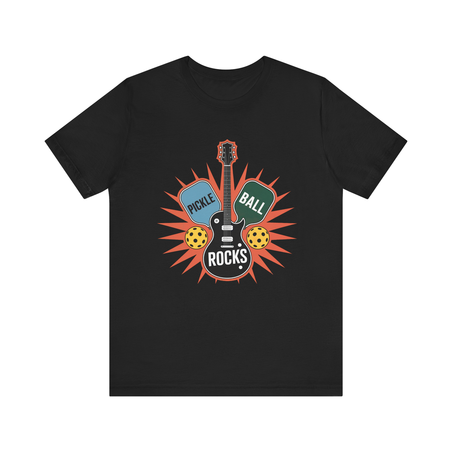 Pickleball Rocks Guitar Shirt - Retro Music Rock and Roll Design