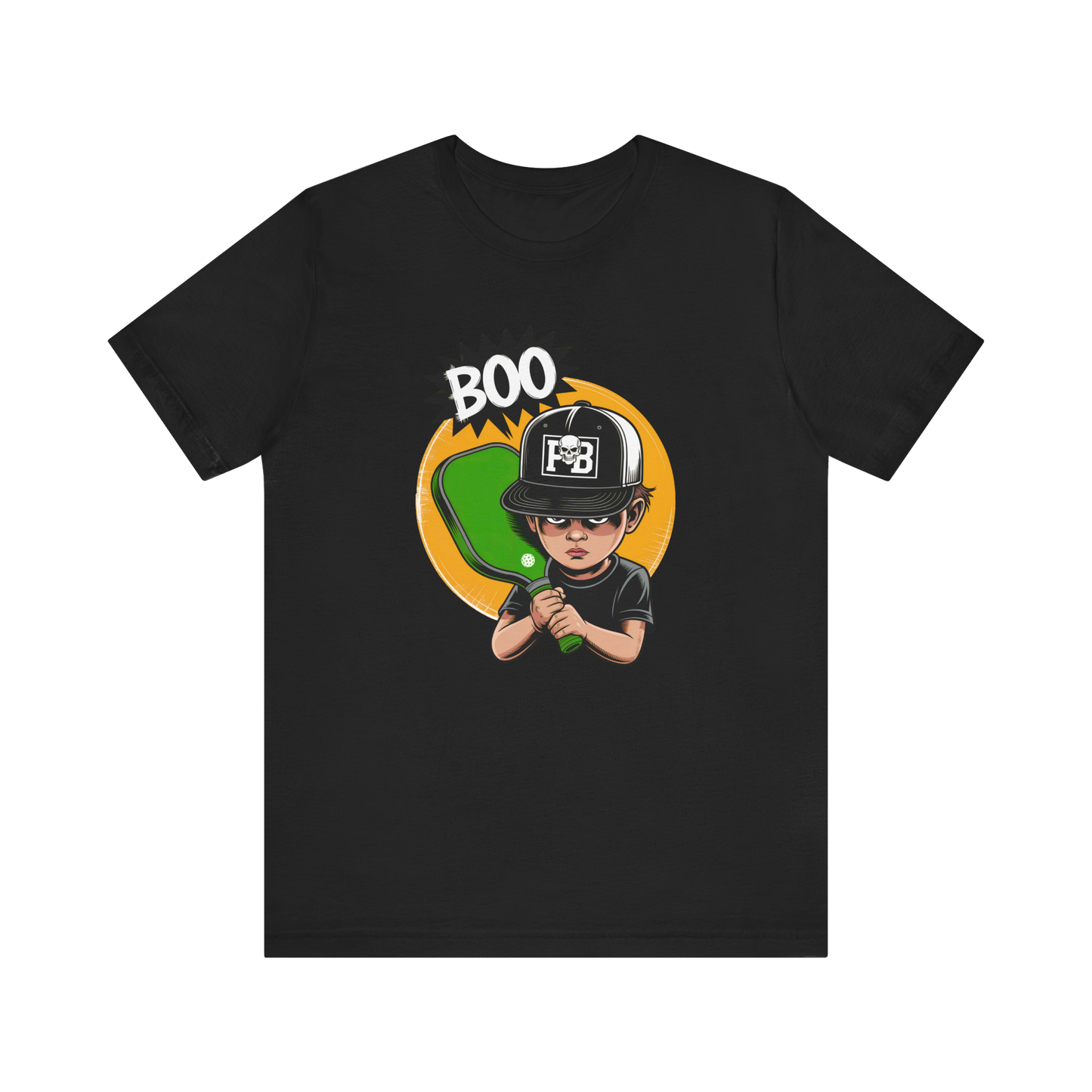 Boo Boy Skull with Pickleball Paddle