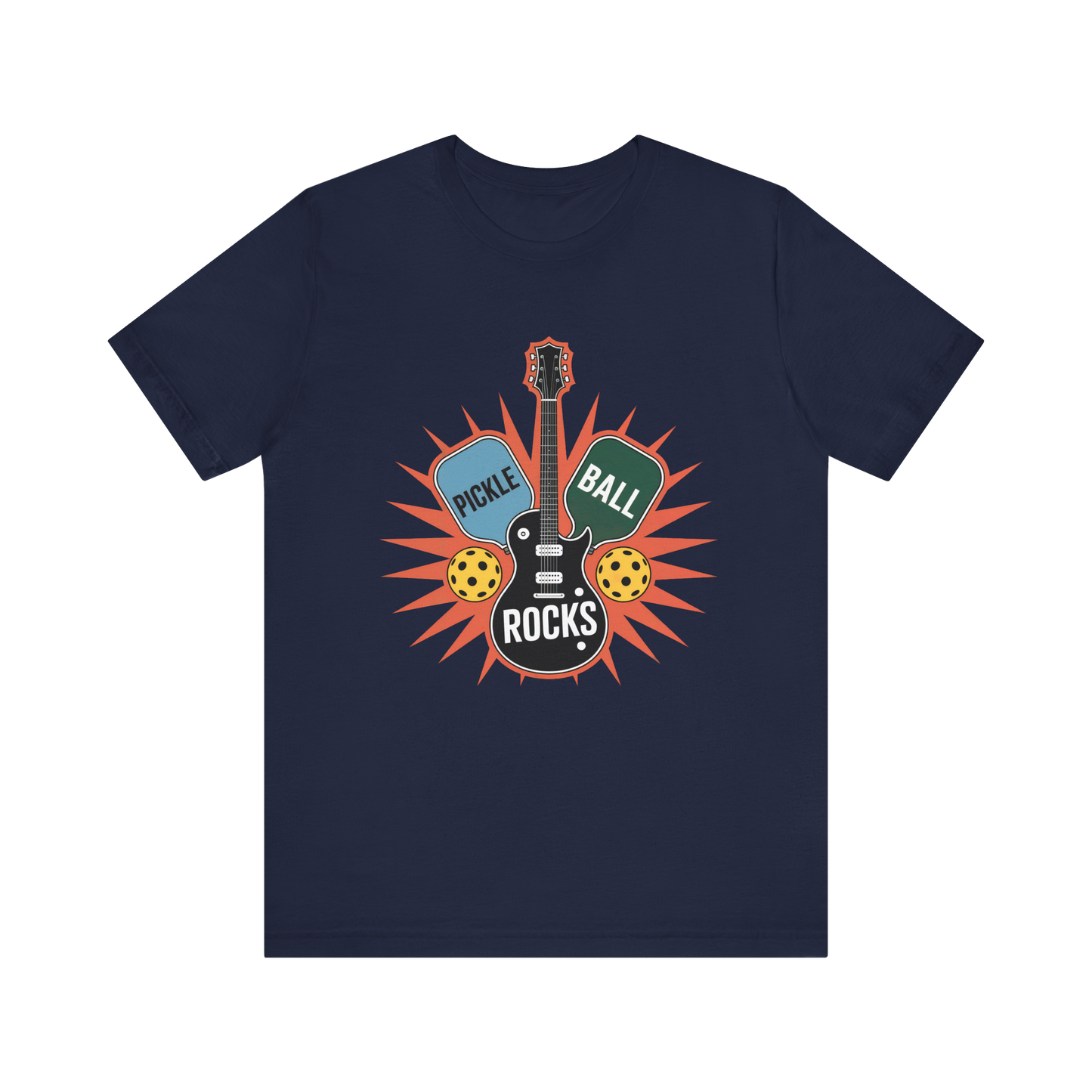 Pickleball Rocks Guitar Shirt - Retro Music Rock and Roll Design