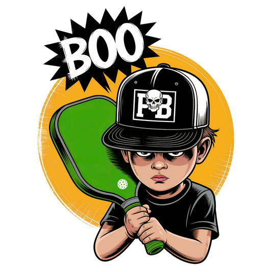 Boo Boy Skull with Pickleball Paddle