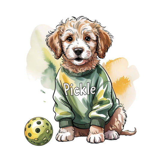 Pickleball Watercolor Pickle Puppy
