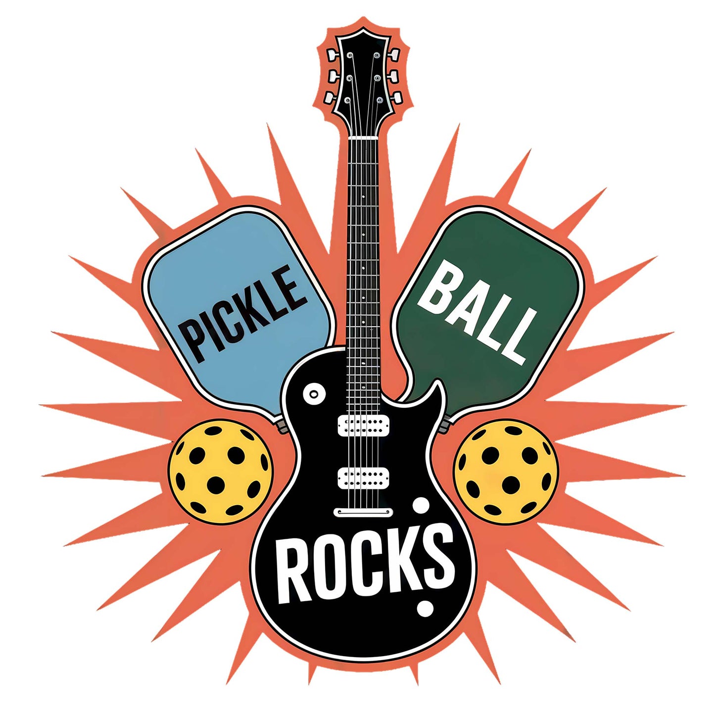 Pickleball Rocks Guitar Shirt - Retro Music Rock and Roll Design
