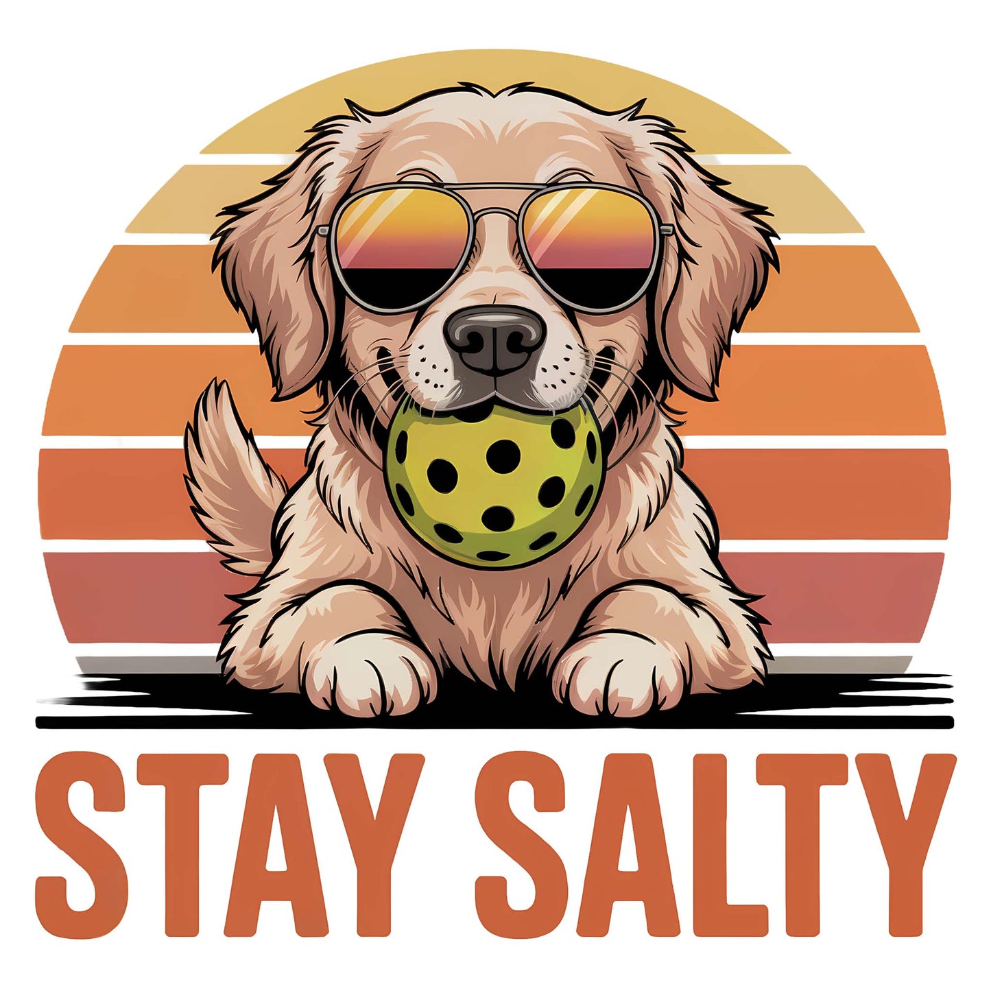 Stay Salty Dog Pickleball Shirt - Golden Retriever Beach Design