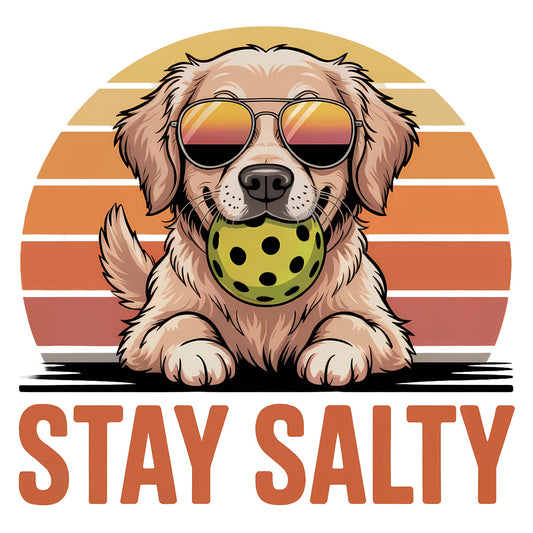 Stay Salty Dog Pickleball Shirt - Golden Retriever Beach Design
